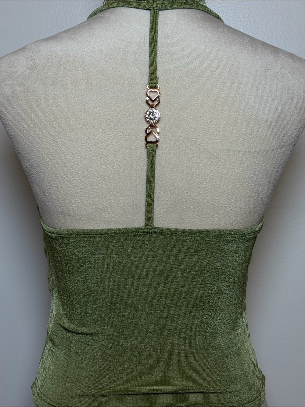 Y2K Olive Halter Crop Top Draped Front Backless Sleeveless Tank Women’s Small - Picture 7 of 9